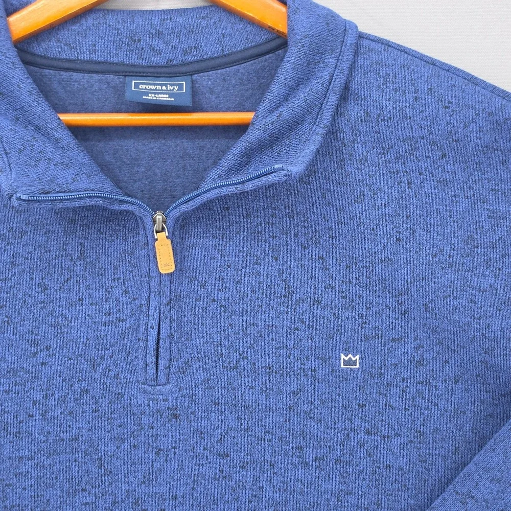 Crown & Ivy Mens XXL Blue Heathered Quarter Zip Pullover Sweater Mock Neck Logo